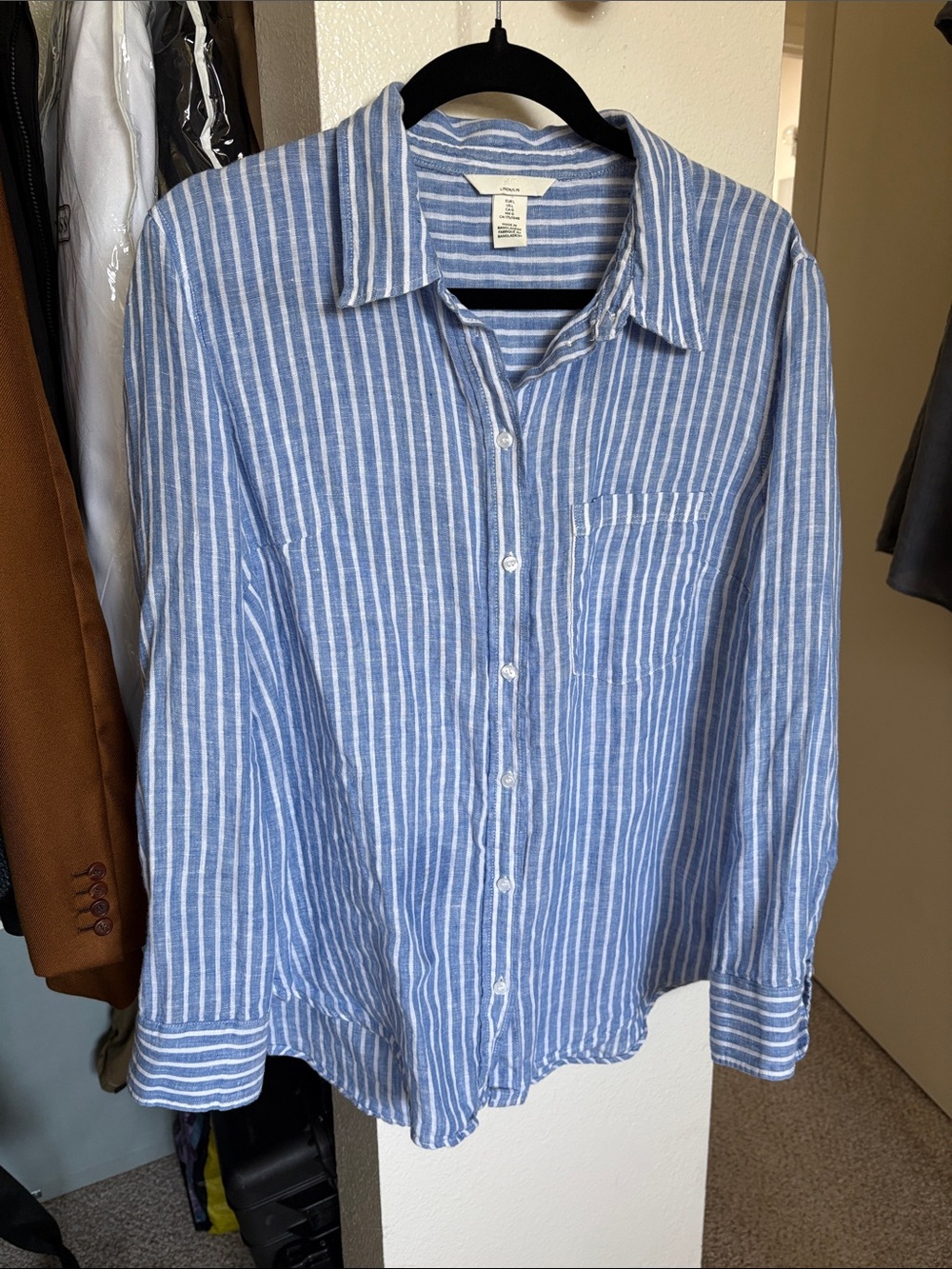 Blue and White Striped Men's Button-Up Shirt